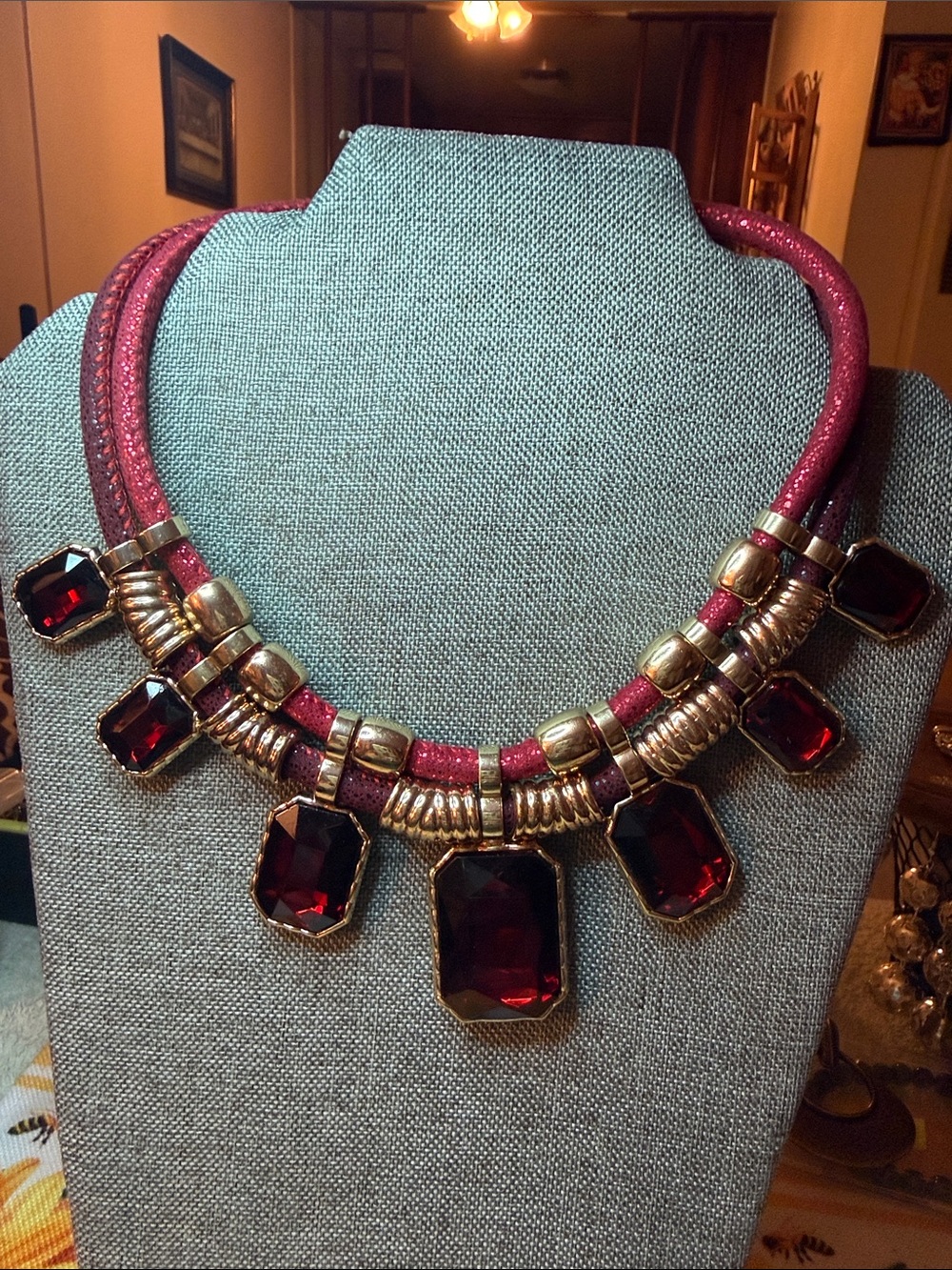 Statement Red Chrystal (glass) Bib Necklace - Unbranded